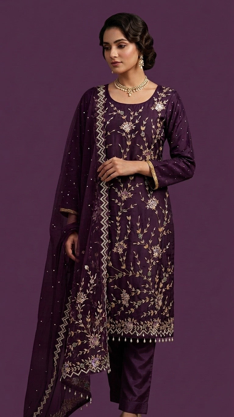 SS012 — Deep Purple Zardozi Daisy