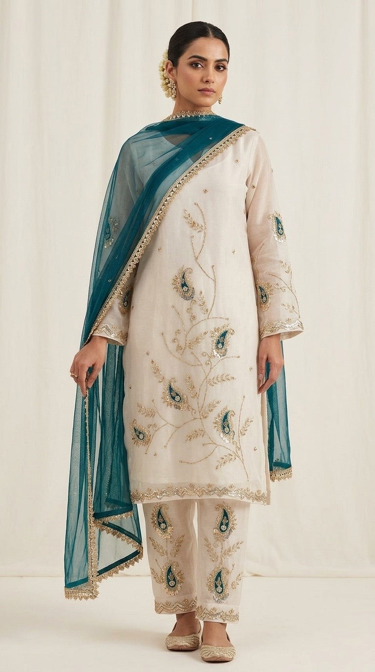 SS011 — Off-White Teal Keri Paisley