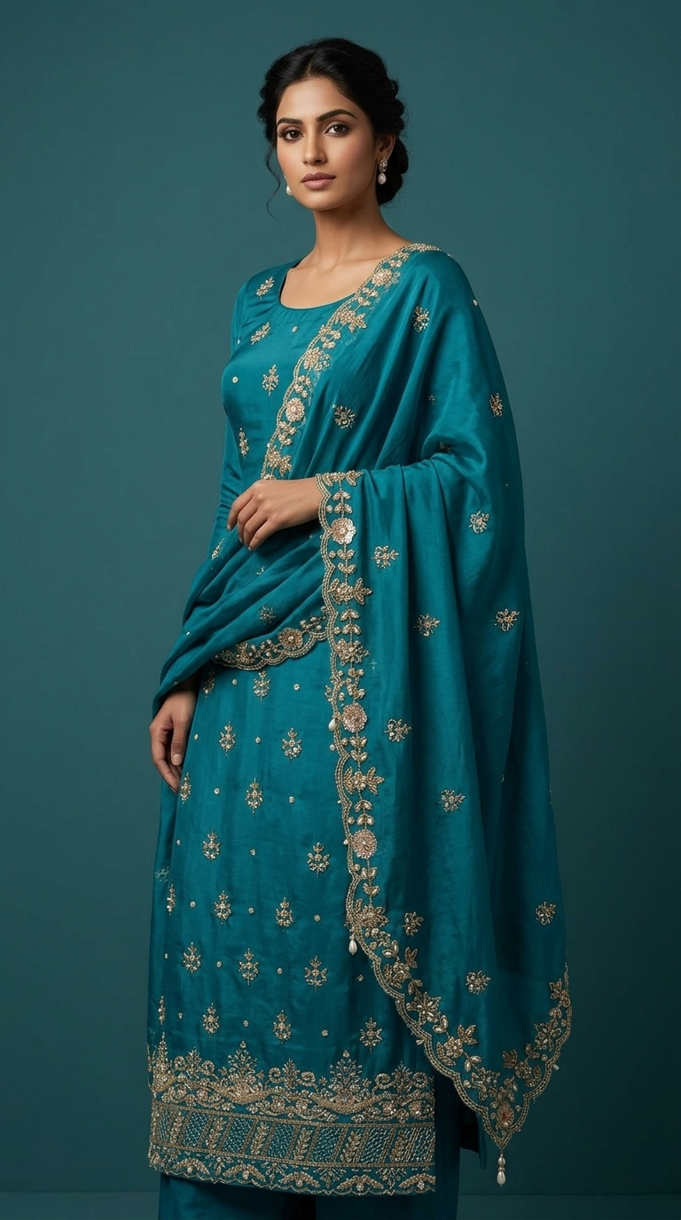 SS013 — Teal Bridal Pearl Zardozi