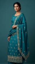 SS013 — Teal Bridal Pearl Zardozi