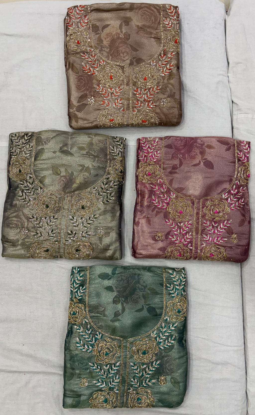 Jacquard Rose Print Suit - 4 Colour Set (Taupe, Sage, Mauve, Teal)