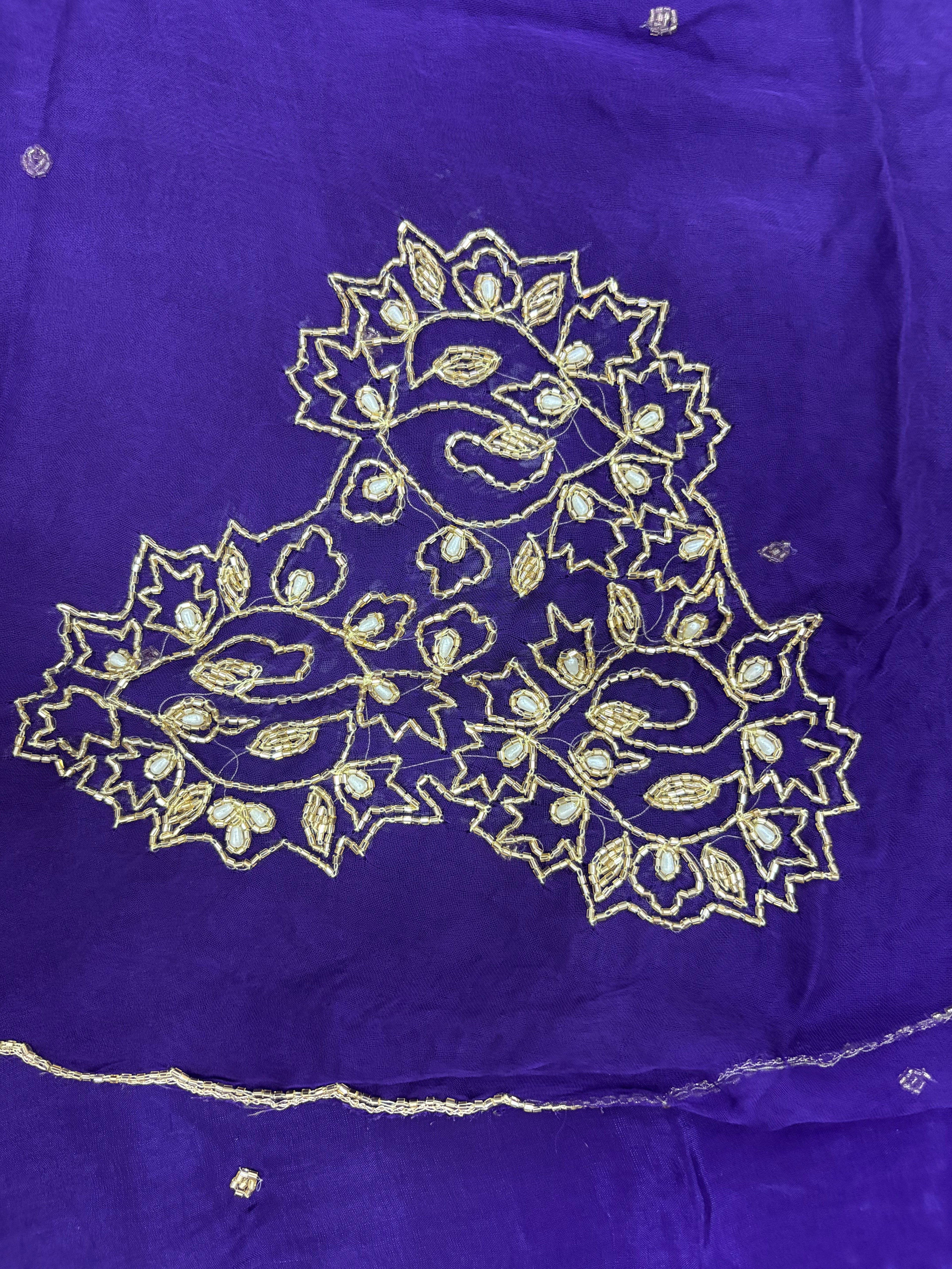 Royal Purple Zardozi Floral Glass Cloth Ladies Unstitched Suit
