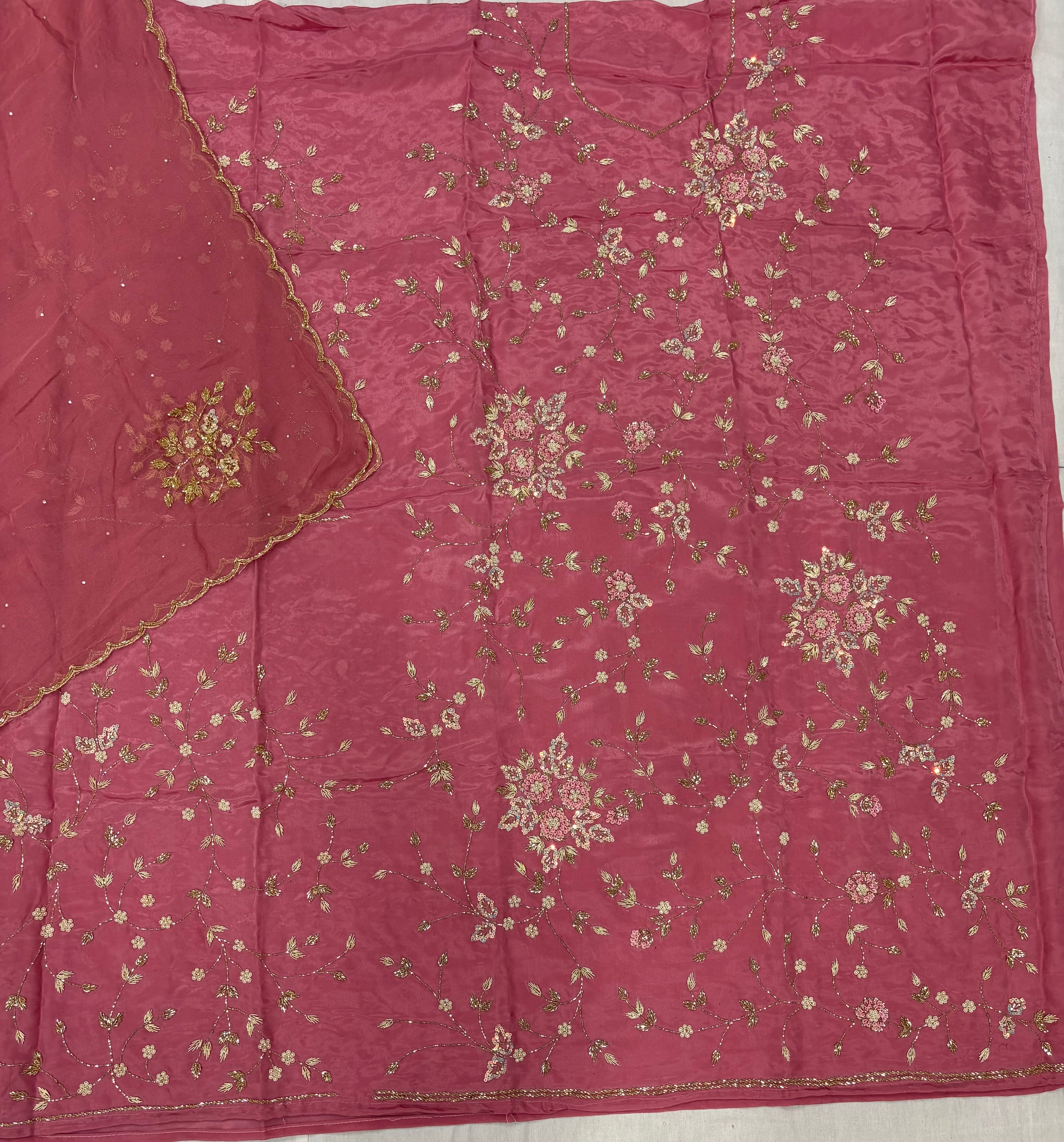 Heavy Jaal Floral Embroidered Glass Cloth Ladies Unstitched Suit