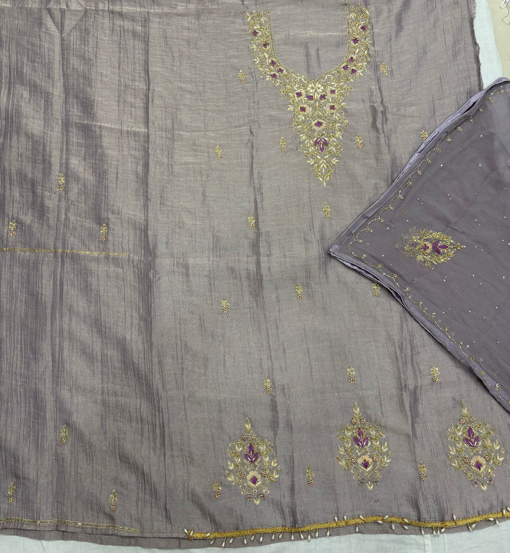 Taneria Fabric 4-Sided Zardozi Embroidered Ladies Unstitched Suit