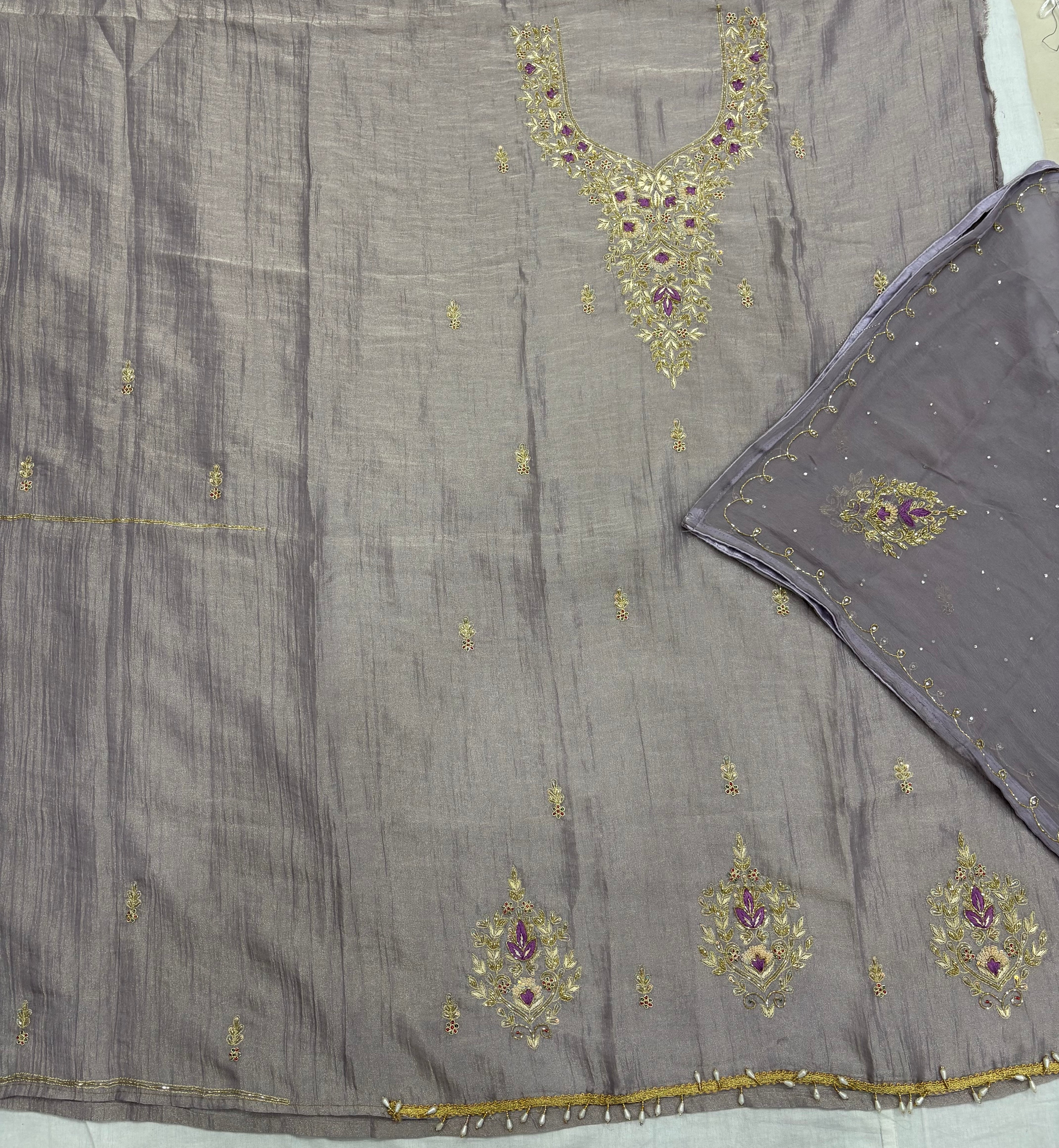 Taneria Fabric 4-Sided Zardozi Embroidered Ladies Unstitched Suit
