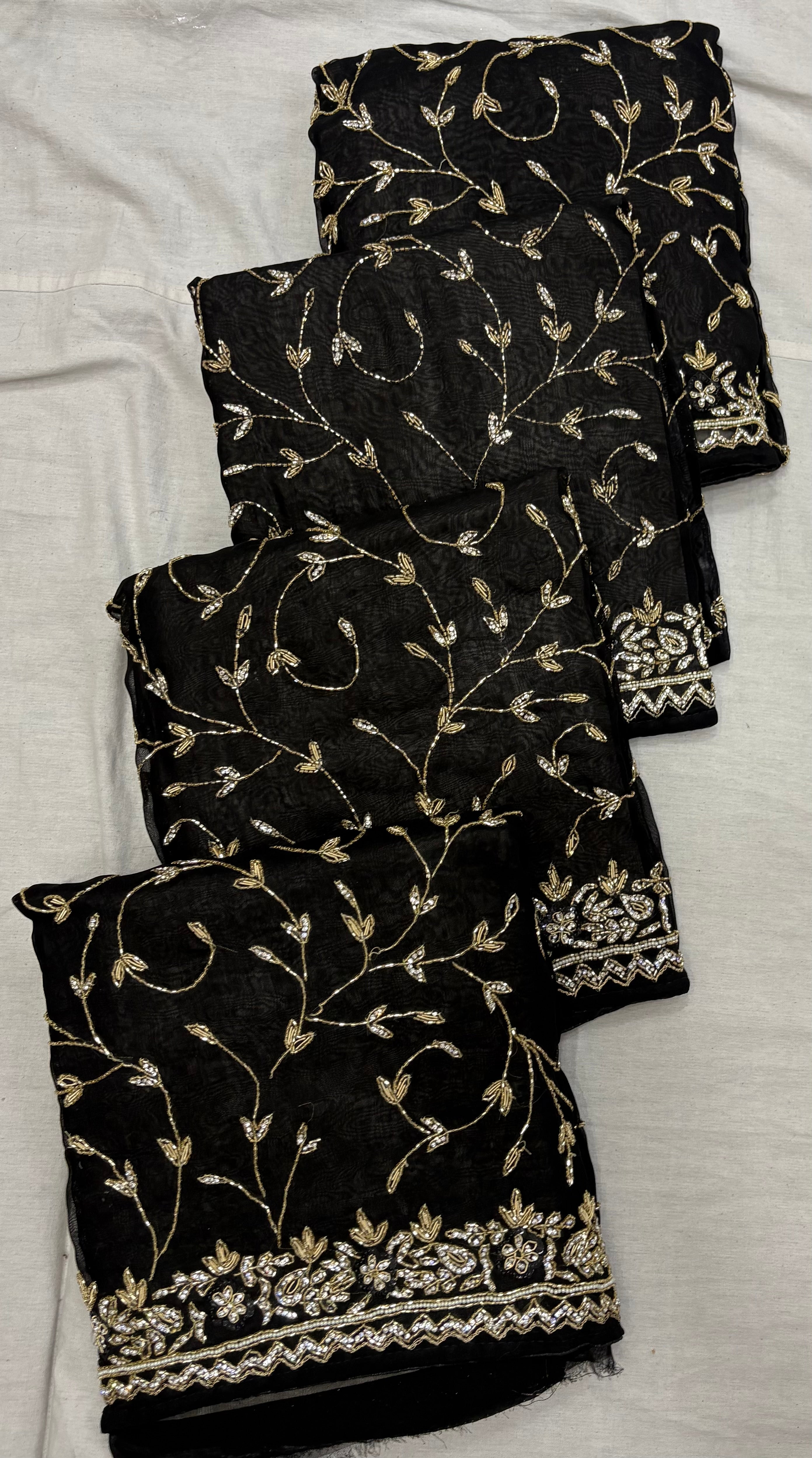 Full Body Gold Zardozi Embroidered Glass Cloth Ladies Unstitched Suit