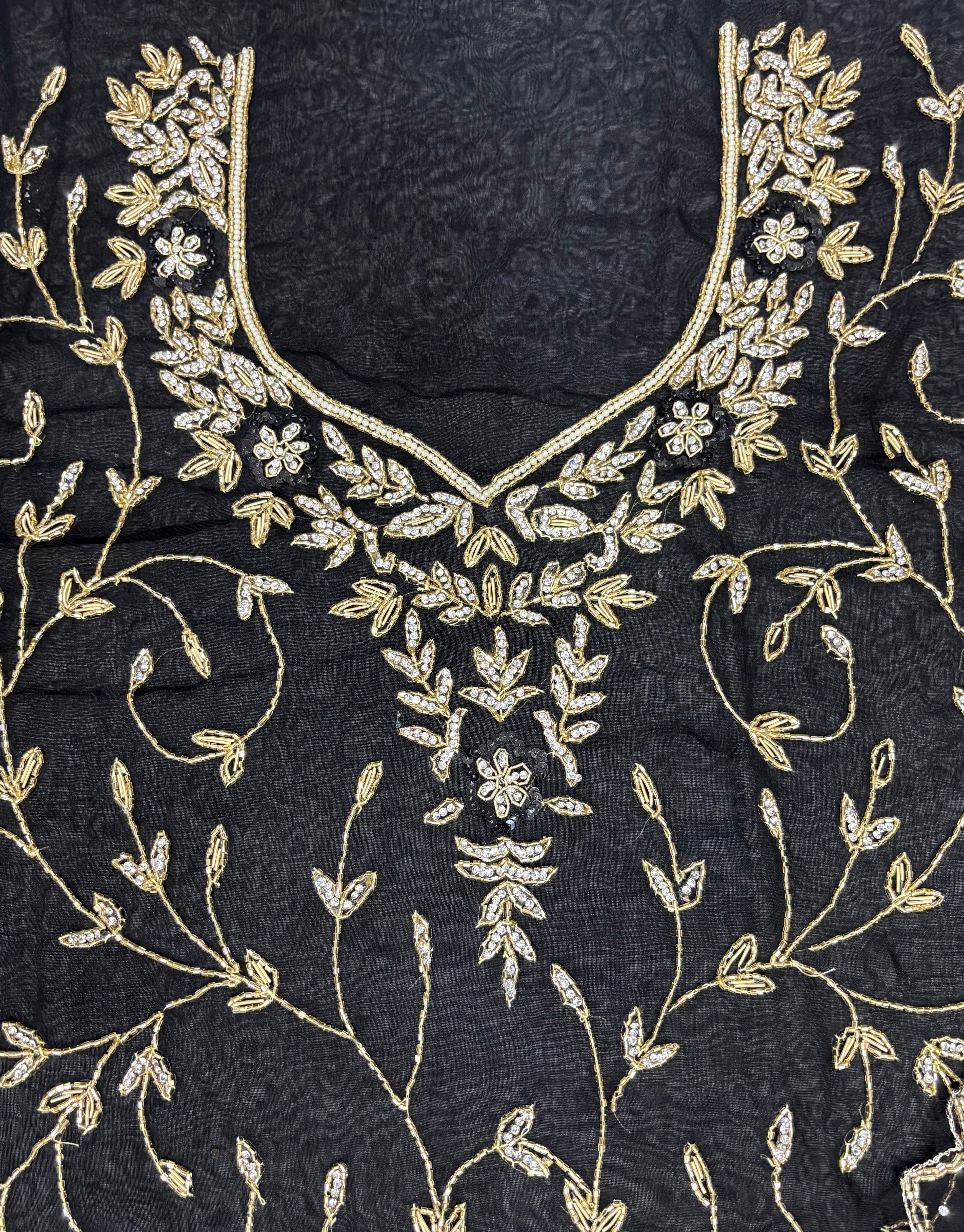 Full Body Gold Zardozi Embroidered Glass Cloth Ladies Unstitched Suit