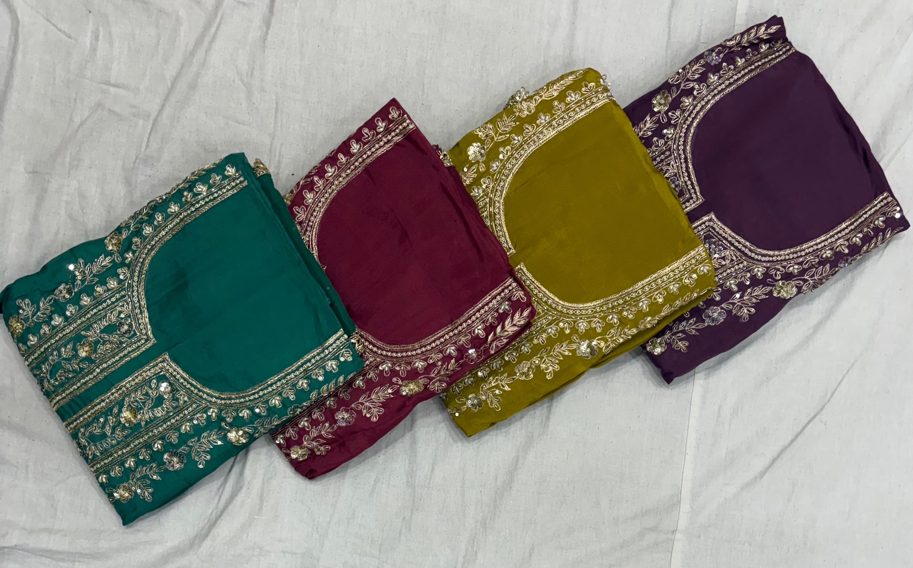 Glass Cloth Embroidered Ladies Suit - 4 Colour Set