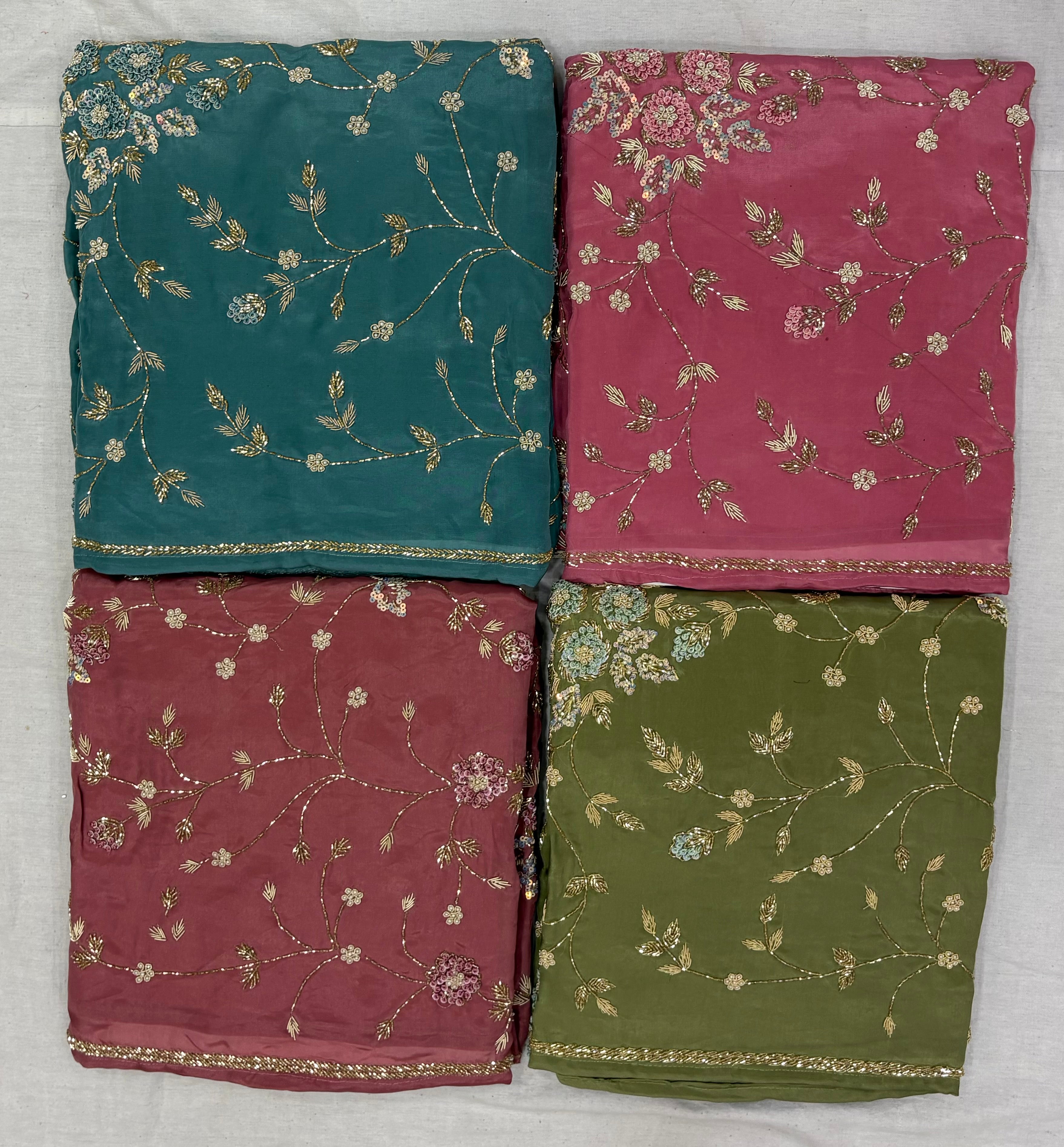 Heavy Jaal Floral Embroidered Glass Cloth Ladies Unstitched Suit