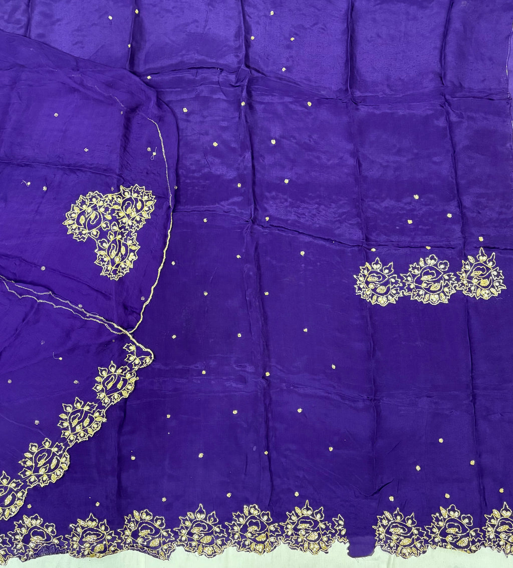 Royal Purple Zardozi Floral Glass Cloth Ladies Unstitched Suit